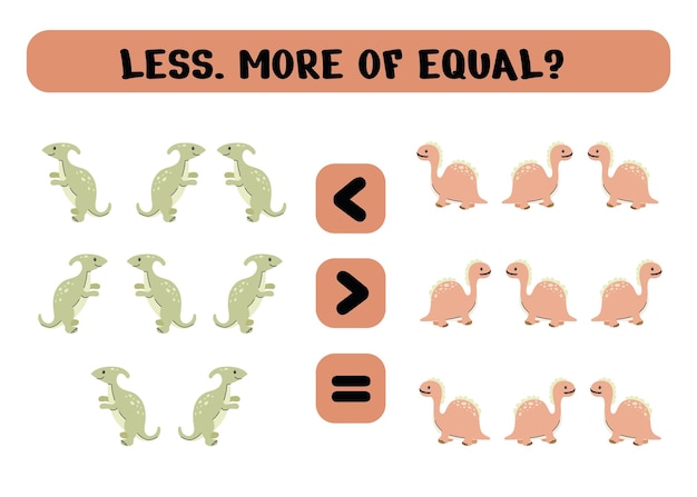 count how many dinosaurs greater than less than or equal to a counting game for preschoolers