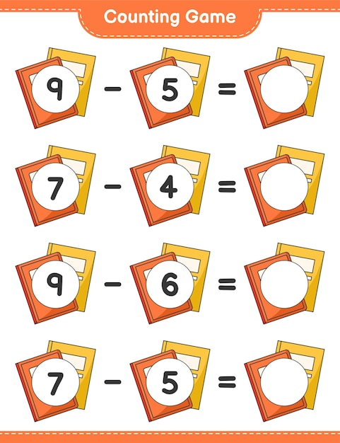 Counting game, count the number of Book and write the result. Educational children game, printable worksheet 