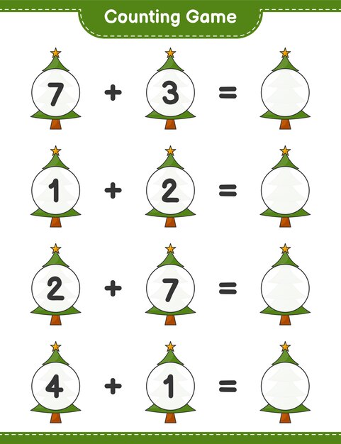 Counting game count the number of Christmas Tree and write the result Educational children game