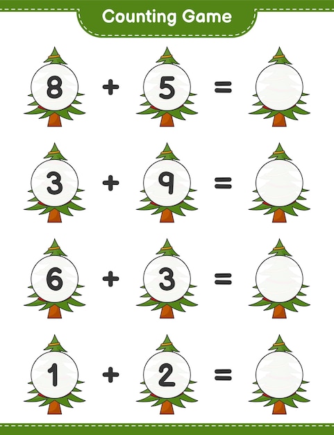 Counting game count the number of Christmas Tree and write the result Educational children game