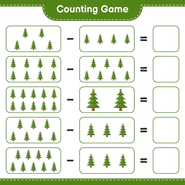 Counting game count the number of Christmas Tree and write the result Educational children game