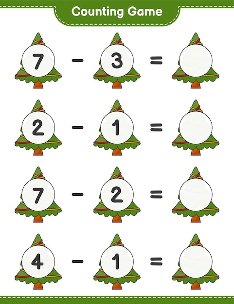 Counting game count the number of Christmas Tree and write the result Educational children game