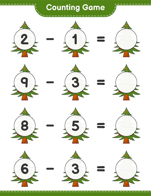 Counting game count the number of Christmas Tree and write the result Educational children game