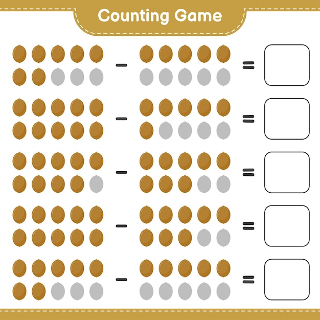 Counting game, count the number of Kiwi and write the result. Educational children game, printable worksheet 