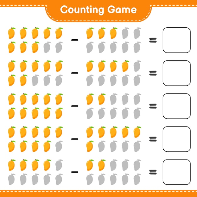 Counting game, count the number of Mango and write the result. Educational children game, printable worksheet