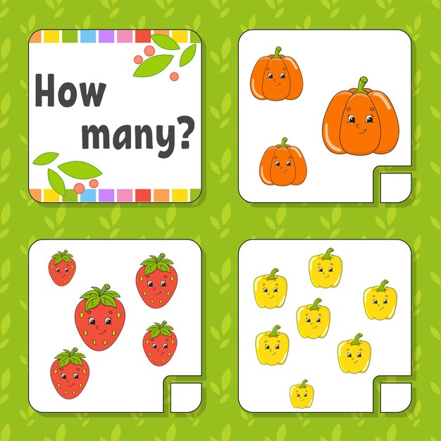counting game for children happy characters learning mathematics how many object in the picture