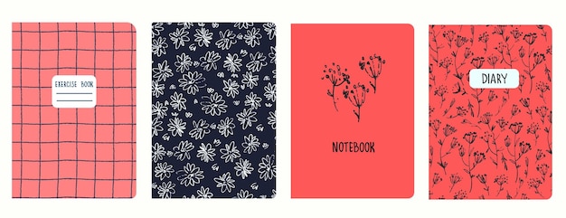Cover page templates based on patterns with flowers and gridline Headers isolated replaceable