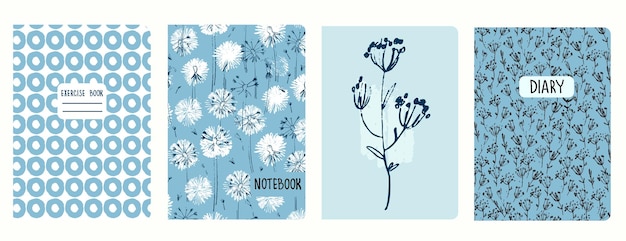 cover page templates based on seamless patterns with circlres dandelions wildflowers headers isolated replaceable