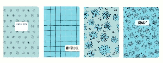 Cover page templates based on seamless patterns with flowers and gridline Headers isolated replaceable