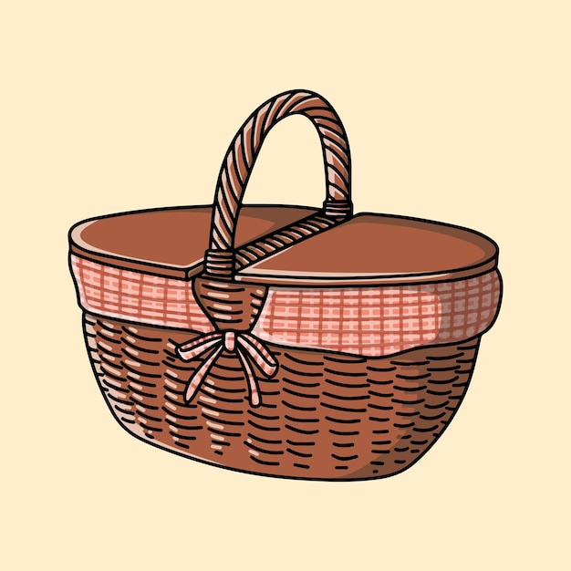 covered wicker picnic basket