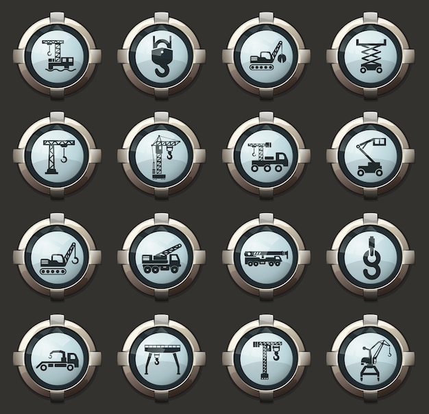 Crane and lifing vector stylish round buttons for mobile applications and web