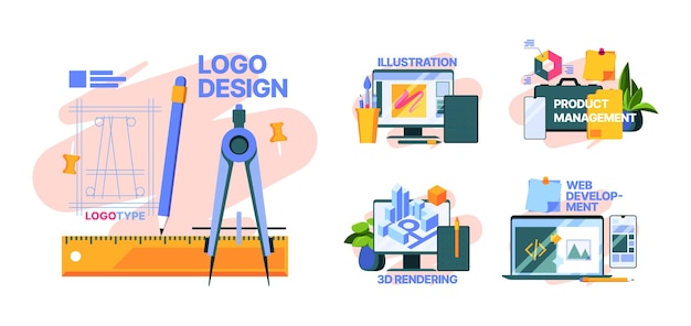creative design concept icons flat pictures for web development artists package designers branding identity printing application templates garish vector set creative drawing and development project