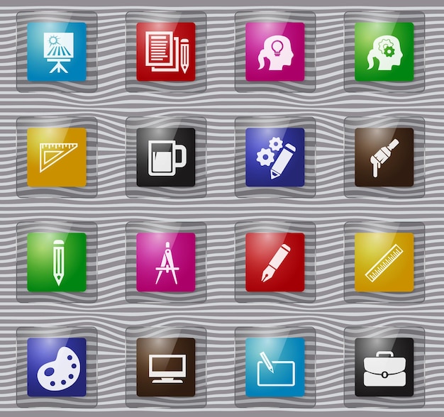 Creative process glass icons set
