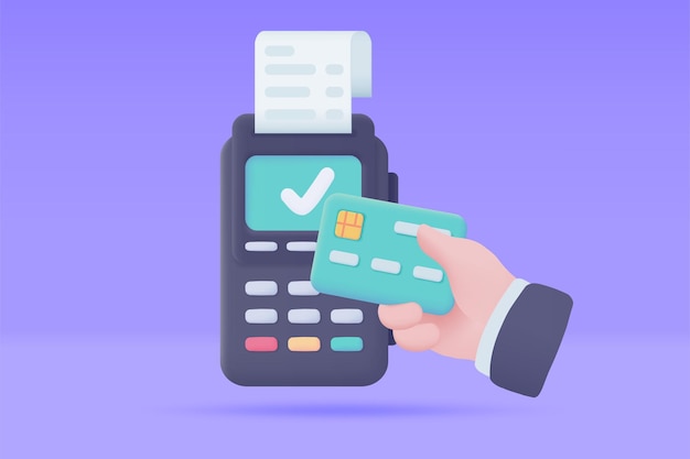 Credit card swipe machine 3D icon online payment by credit card Cashless society 3d illustration