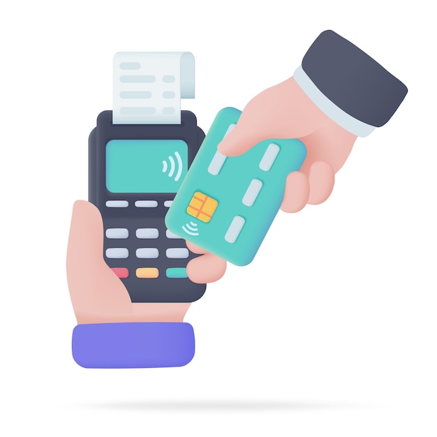 Credit card swipe machine 3D icon online payment by credit card Cashless society 3d illustration