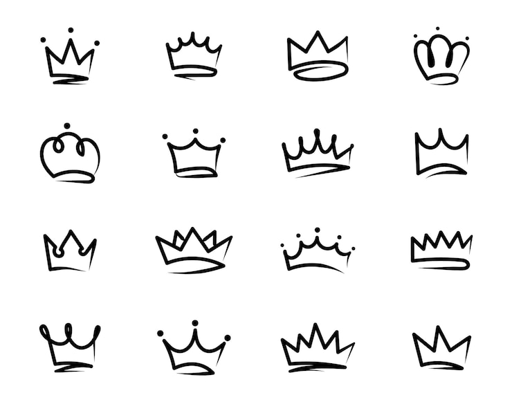 Crowns hand drawn icon set Doodle crown collection