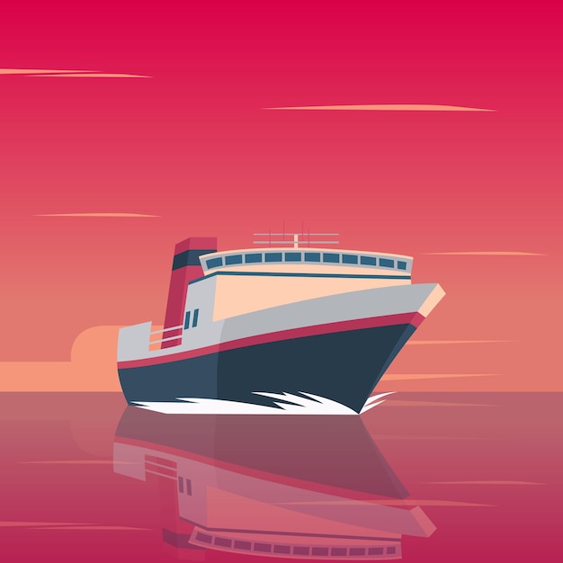 Cruise ship for sea travel Summer luxury vacation on cruise liner Vector cartoon illustration