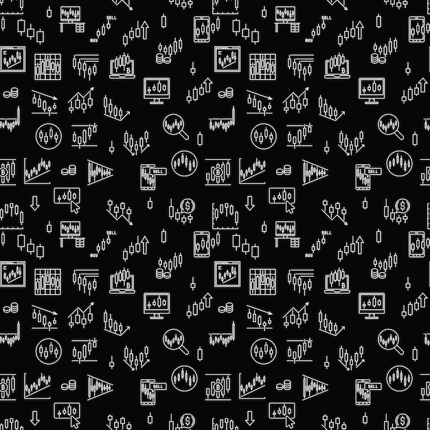 Crypto Trading with Bullish and Bearish Candlestick Charts signs vector linear seamless pattern