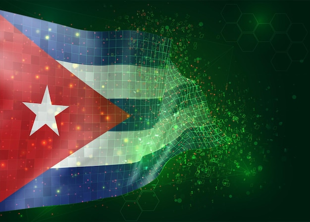 Cuba, on vector 3d flag on green background with polygons and data numbers