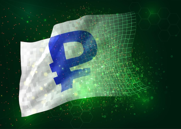 currency rubles on vector 3d flag on green background with polygons and data numbers