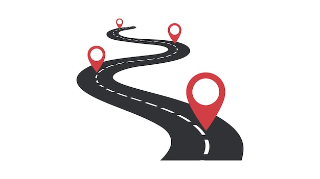 Curved Road with Red Location Pins for Mapping Travel and Journey Visualization