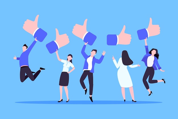customer feedback employee or client satisfaction rating review with good symbols thumb up concept