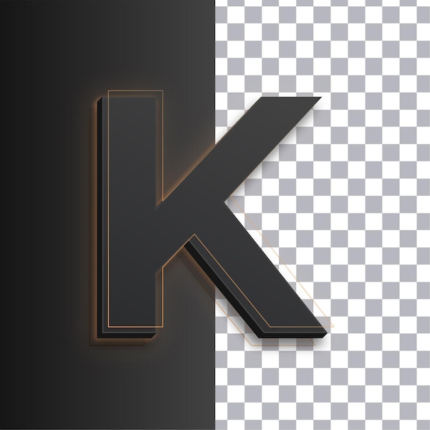 Customizable Dark Letter K Icon Featuring Golden Glow Lines on Transparent Background