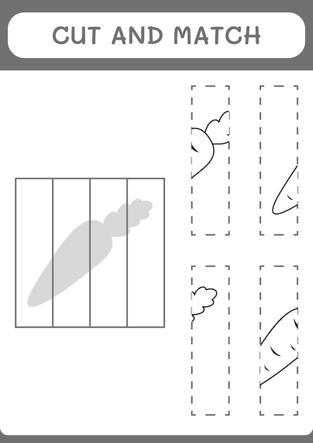 Cut and match parts of Carrot game for children Vector illustration printable worksheet