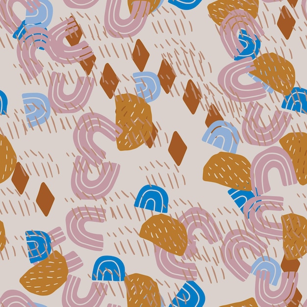 cute abstract seamless pattern with messy hand drawn geometric shapes tile or mosaic pattern