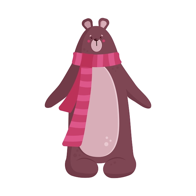 Cute bear character with red scarf Animal character in cartoon style