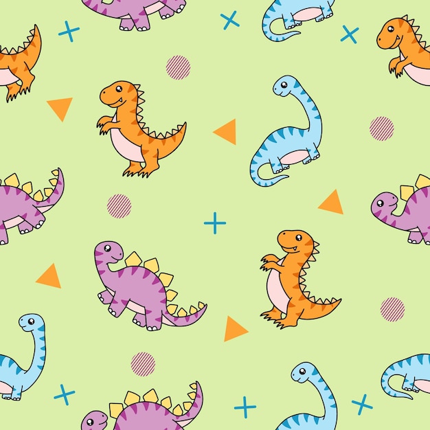 Cute big colorful dinosaur animal seamless pattern colorful object wallpaper with design pastel green
