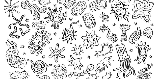 cute black and white microorganisms Bacteria and germs
