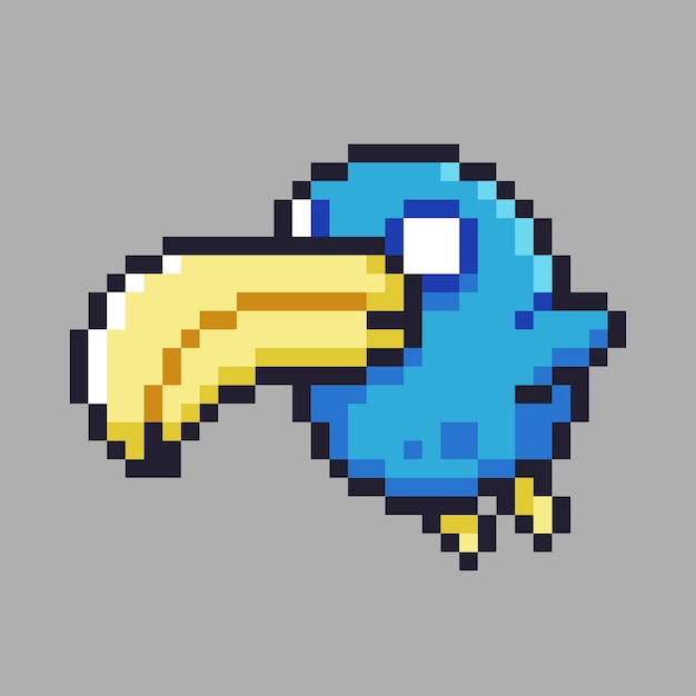 cute blue bird in pixel art style with isolated background