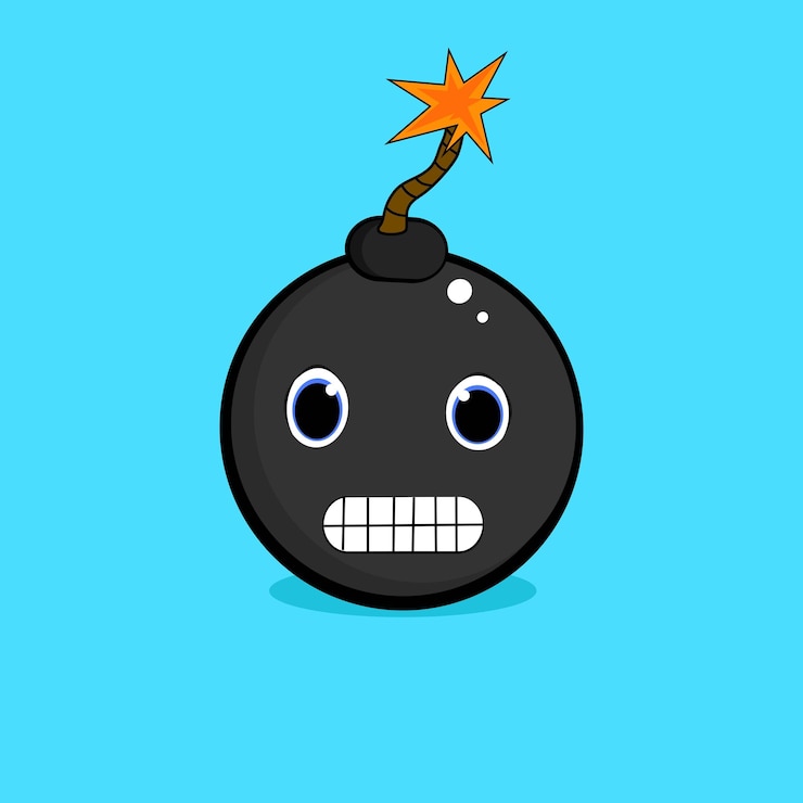 cute bomb with burning fuse on a blue background