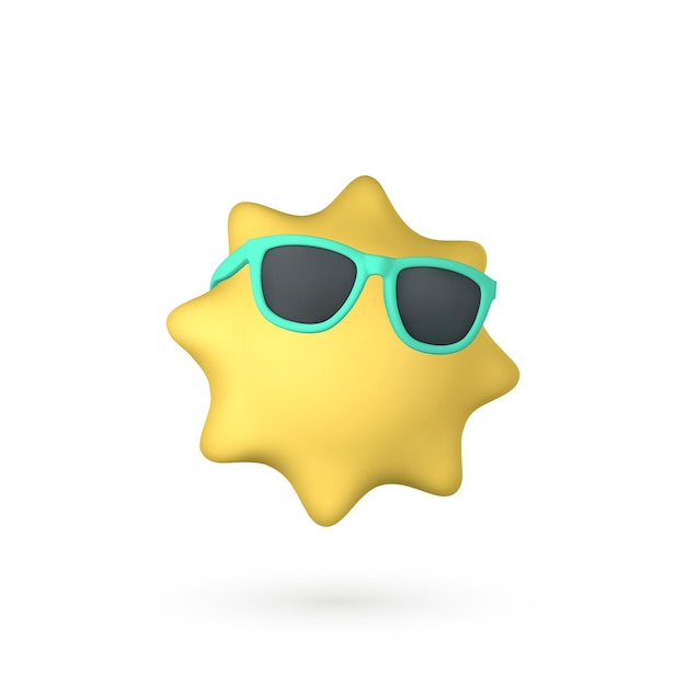 Cute cartoon 3d Sun with sunglasses Summertime object Vector illustration