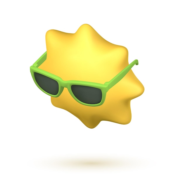 Cute cartoon 3d Sun with sunglasses Summertime object Vector illustration