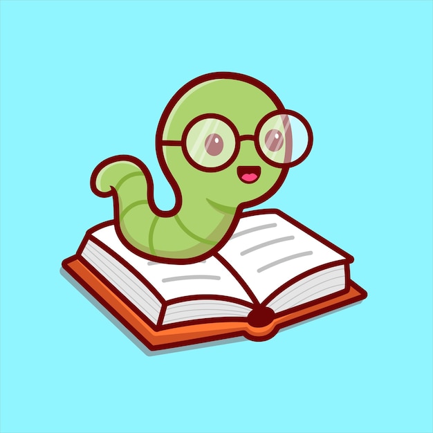 Cute Cartoon Bookworm Vector Illustration