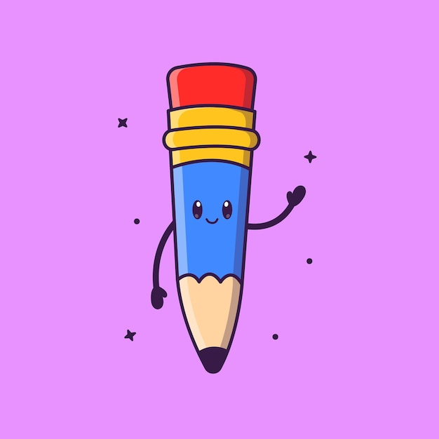 Cute cartoon pencil in vector illustration Isolated object vector Flat cartoon style