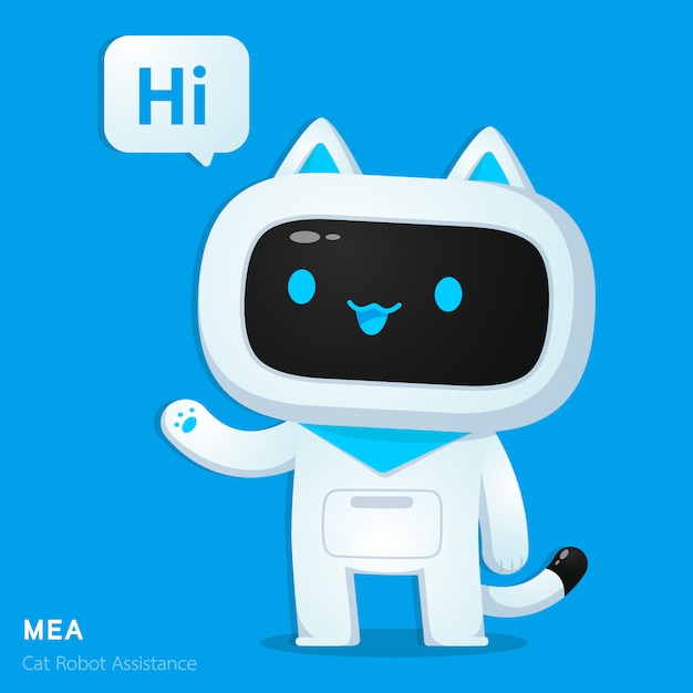 Cute cat ai robot assistance character in greeting action
