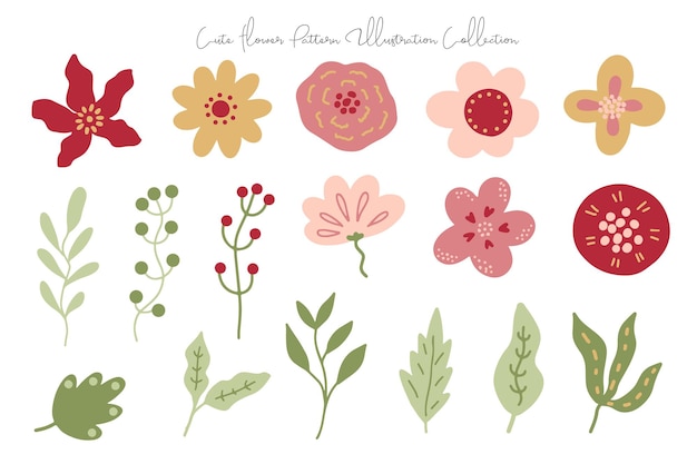 Cute Flower and Leaf Flat Design Illustration