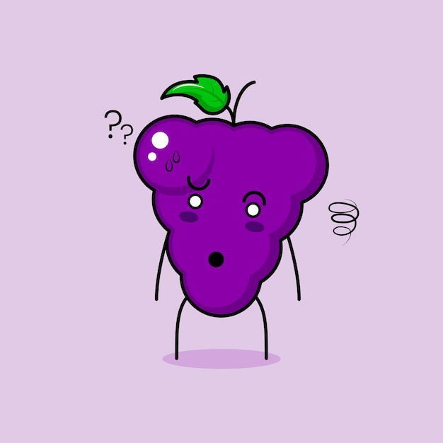 cute grape character with confused expression. green and purple. suitable for emoticon, logo, mascot