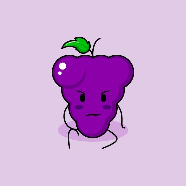 cute grape character with intimidation expression and sit down. green and purple