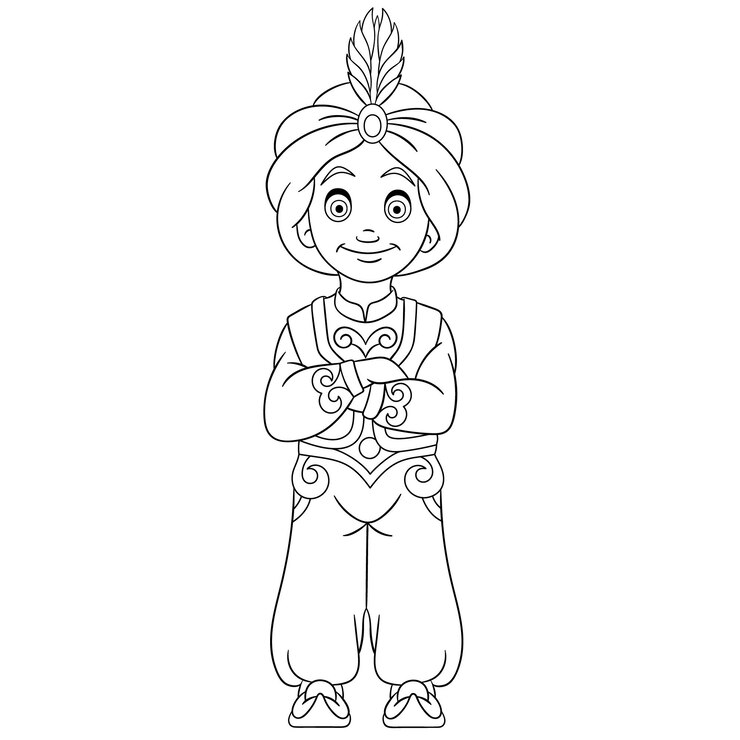 Vektor cute indian prince. cartoon coloring book page for kids.