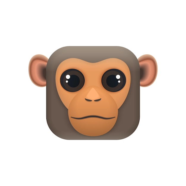 Cute monkey face in comic avatar adorable animal head in square shape
