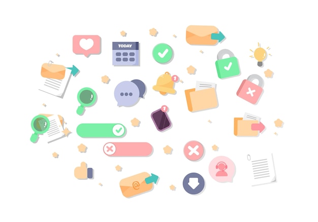 Cute office and stationery element icon set cartoon symbol hand drawn art illustration