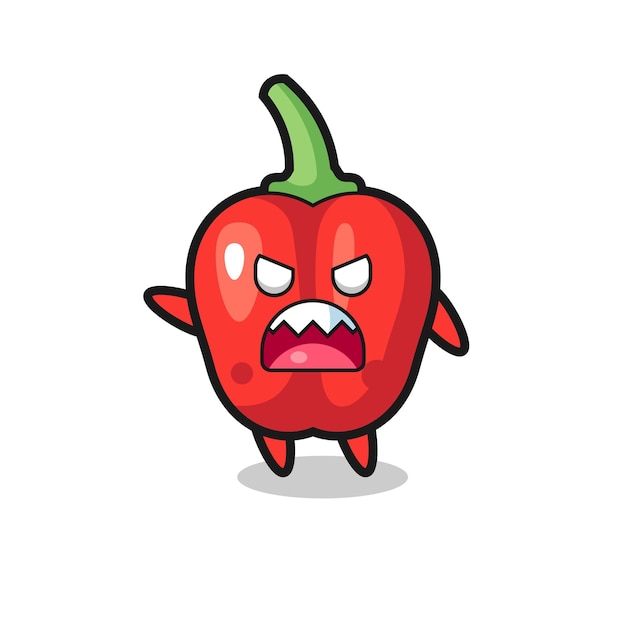 Cute red bell pepper cartoon in a very angry pose