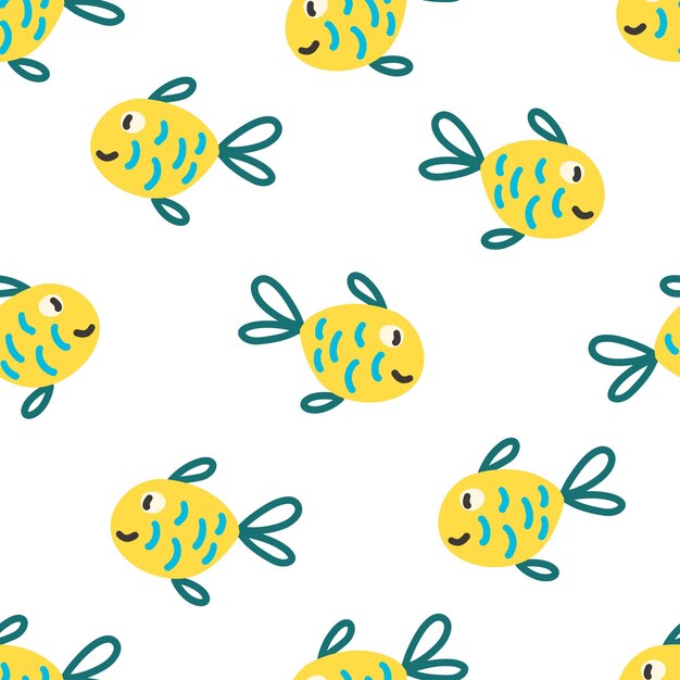 Cute seamless pattern design featuring playful hand drawn fish for kids design