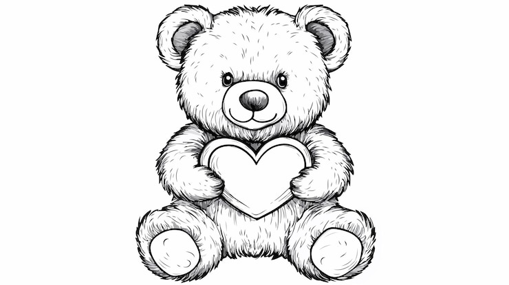 Vektor cute teddy bear holding heart coloring page