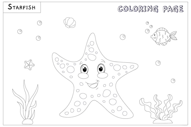 cute vector starfish with drawn elements in black and white