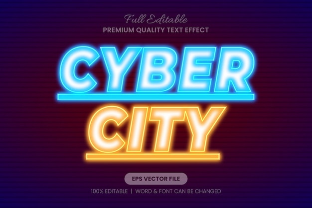 Cyber City Neon Blue Yellow editable text effect font graphic style for vibrant graphic design